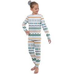 Pattern Colored Line Watercolor Painting Blue Color Splash Kids  Long Sleeve Set  by danenraven