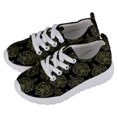 Black And Green Ornament Damask Vintage Kids  Lightweight Sports Shoes by ConteMonfrey