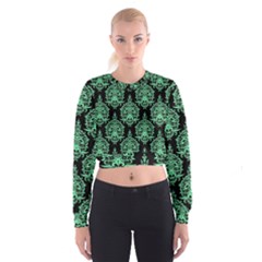 Black And Neon Ornament Damask Vintage Cropped Sweatshirt by ConteMonfrey