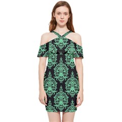 Black And Neon Ornament Damask Vintage Shoulder Frill Bodycon Summer Dress by ConteMonfrey