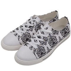 Black And White Ornament Damask Vintage Women s Low Top Canvas Sneakers by ConteMonfrey