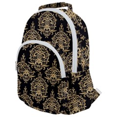 Black And Cream Ornament Damask Vintage Rounded Multi Pocket Backpack by ConteMonfrey