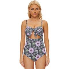 Flower  Petal  Spring Watercolor Knot Front One-piece Swimsuit by Ravend