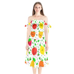 Pattern Fruit Fruits Orange Green Shoulder Tie Bardot Midi Dress by Wegoenart