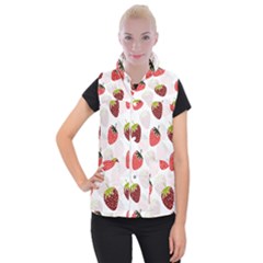 Strawberry Pattern Background Women s Button Up Vest by Wegoenart