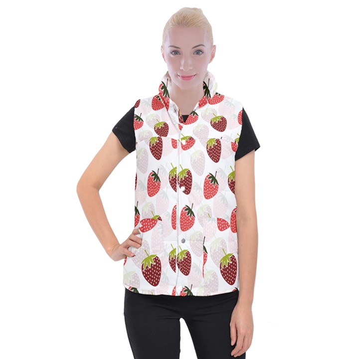 Strawberry Pattern Background Women s Button Up Vest