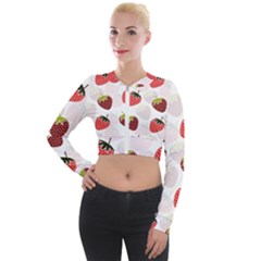Strawberry Pattern Background Long Sleeve Cropped Velvet Jacket by Wegoenart