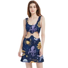 Marine-seamless-pattern-thin-line-memphis-style Velvet Cutout Dress by BangZart