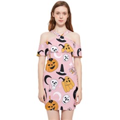 Pumpkin Cat Pattern Skull Shoulder Frill Bodycon Summer Dress by Wegoenart