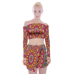 Buddhist Mandala Off Shoulder Top With Mini Skirt Set by nateshop