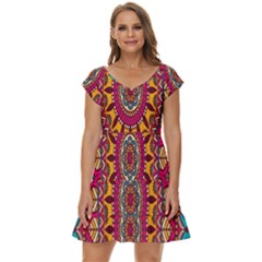 Buddhist Mandala Short Sleeve Tiered Mini Dress by nateshop