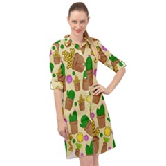 Cactus Long Sleeve Mini Shirt Dress by nateshop