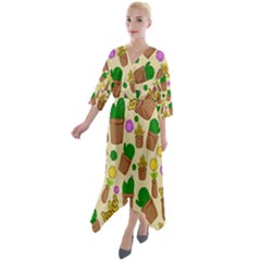 Cactus Quarter Sleeve Wrap Front Maxi Dress by nateshop