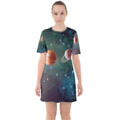 Planet Galaxy Fantasy Sixties Short Sleeve Mini Dress by danenraven