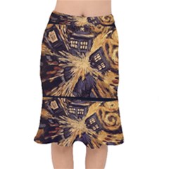Brown And Black Abstract Painting Doctor Who Tardis Vincent Van Gogh Short Mermaid Skirt by danenraven
