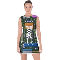 Illustration Motherboard Pc Computer Lace Up Front Bodycon Dress by danenraven