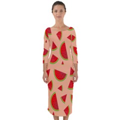 Fruit-water Melon Quarter Sleeve Midi Bodycon Dress by nateshop