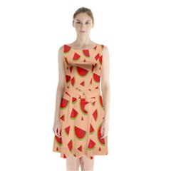 Fruit-water Melon Sleeveless Waist Tie Chiffon Dress by nateshop