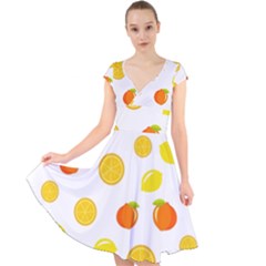Fruits,orange Cap Sleeve Front Wrap Midi Dress by nateshop
