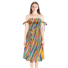 Fabric-2 Shoulder Tie Bardot Midi Dress by nateshop