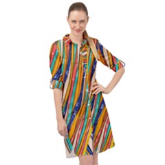 Fabric-2 Long Sleeve Mini Shirt Dress by nateshop