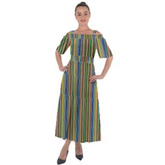 Abstract Stripe Pattern Rainbow Shoulder Straps Boho Maxi Dress  by Wegoenart