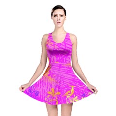 Spring Tropical Floral Palm Bird Pink Pattern Background Reversible Skater Dress by Wegoenart