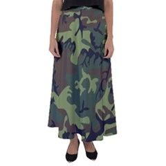 Green Brown Camouflage Flared Maxi Skirt by nateshop