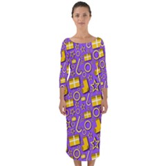 Pattern-purple-cloth Papper Pattern Quarter Sleeve Midi Bodycon Dress by nateshop