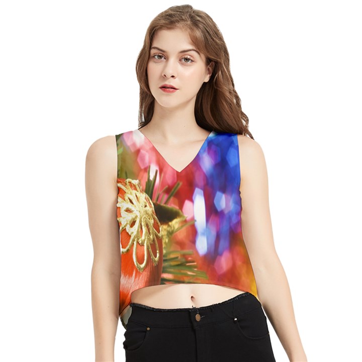 Christmas Decoration Ball V-Neck Cropped Tank Top