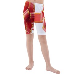 Red Ribbon Bow On White Background Kids  Mid Length Swim Shorts by artworkshop