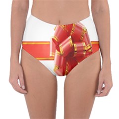 Red Ribbon Bow On White Background Reversible High-waist Bikini Bottoms by artworkshop