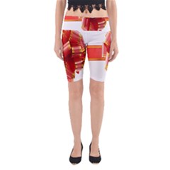 Red Ribbon Bow On White Background Yoga Cropped Leggings by artworkshop