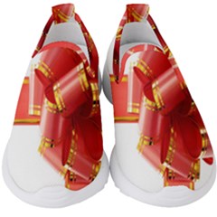 Red Ribbon Bow On White Background Kids  Slip On Sneakers by artworkshop