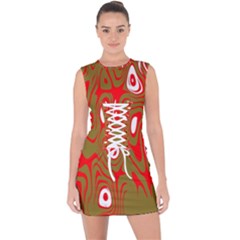 Red-dark Lace Up Front Bodycon Dress by nateshop