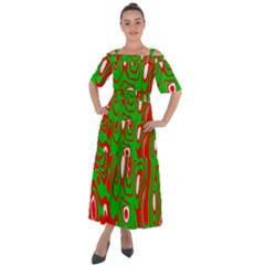 Red-green Shoulder Straps Boho Maxi Dress  by nateshop