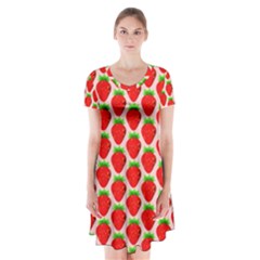 Strawberries Short Sleeve V-neck Flare Dress by nateshop