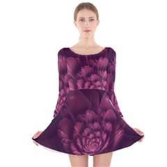 Fractal Blossom Flower Bloom Long Sleeve Velvet Skater Dress