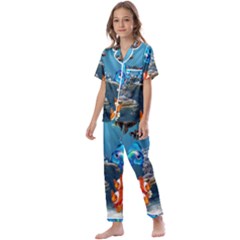 Aquarium Fish Tank Sea Life Kids  Satin Short Sleeve Pajamas Set by Wegoenart