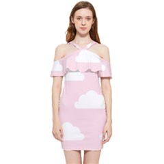 Clouds Pink Pattern   Shoulder Frill Bodycon Summer Dress by ConteMonfrey