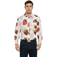 Strawberry Fruit Pattern Background Men s Long Sleeve Pocket Shirt  by Wegoenart