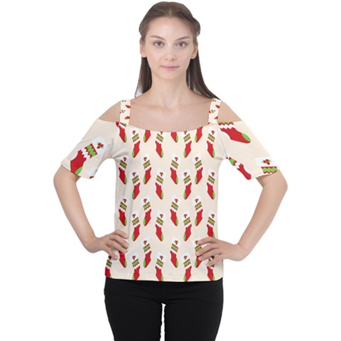 Christmas-background-christmas-stockings Cutout Shoulder Tee by nateshop