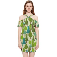 Seamless-forest-pattern-cartoon-tree Shoulder Frill Bodycon Summer Dress by nateshop