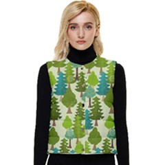 Seamless-forest-pattern-cartoon-tree Women s Short Button Up Puffer Vest by nateshop