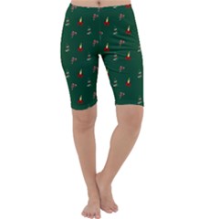 Christmas Background Green Pattern Cropped Leggings 