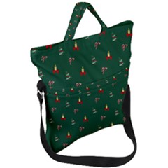 Christmas Background Green Pattern Fold Over Handle Tote Bag