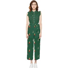 Christmas Background Green Pattern Women s Frill Top Chiffon Jumpsuit by Ravend