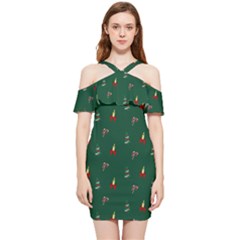 Christmas Background Green Pattern Shoulder Frill Bodycon Summer Dress
