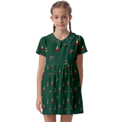 Christmas Background Green Pattern Kids  Asymmetric Collar Dress