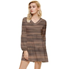 Texture-wooddack Tiered Long Sleeve Mini Dress by nateshop